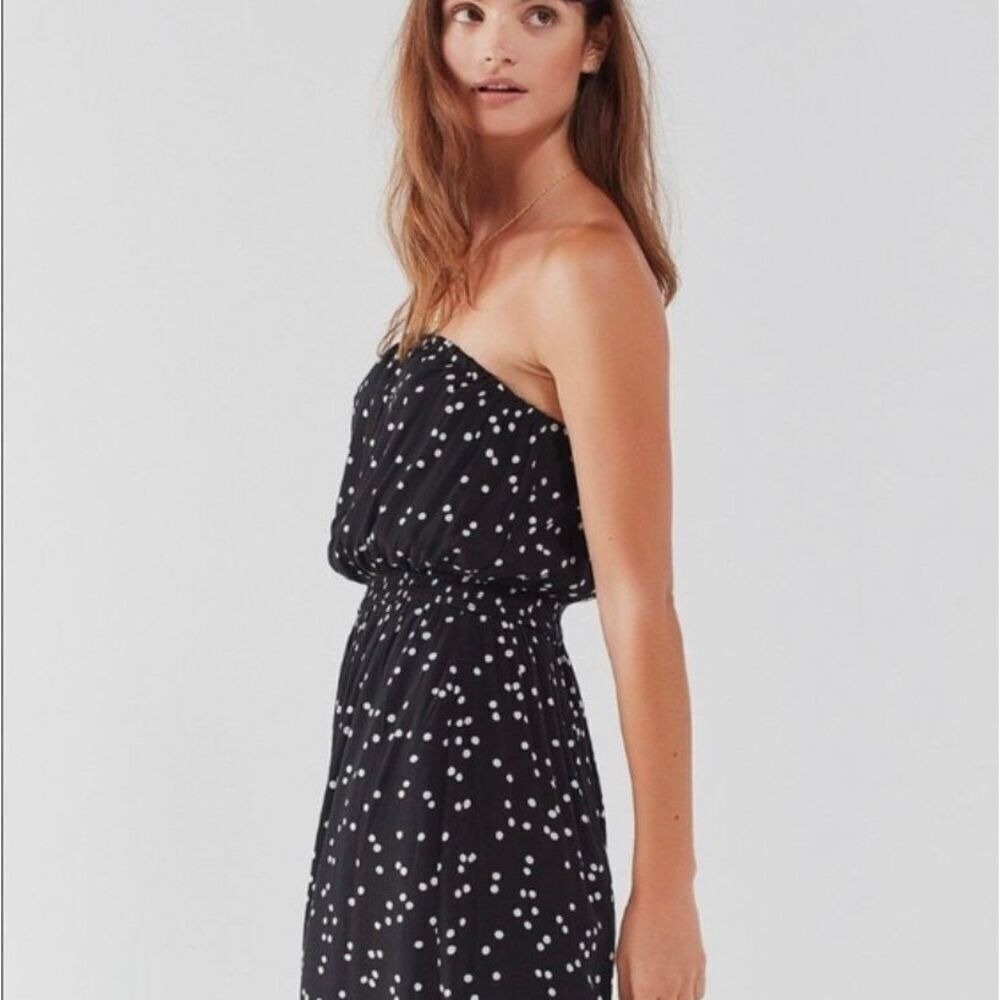 Silence + Noise Jumpsuit Womens S Black Polka Dot‎ Excellent Strapless Wide Leg